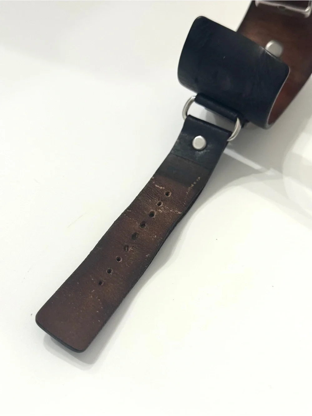 VTG Y2K Fossil Chunky Black Leather Watch Teal Stainless Steel JR-8618